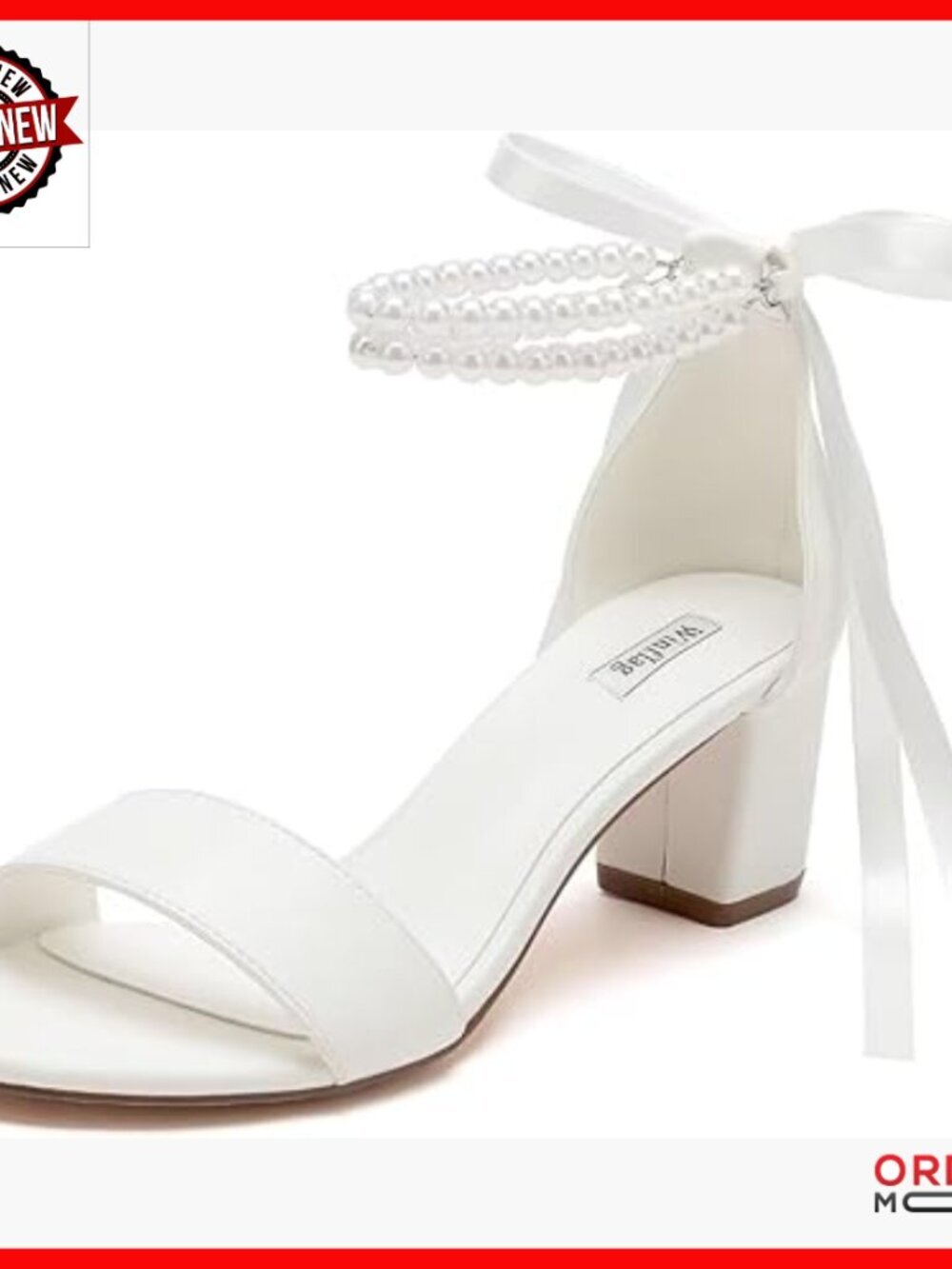 Pearl Wedding Sandals Open Toe Block Heel Bridal Shoes Chunky Heel